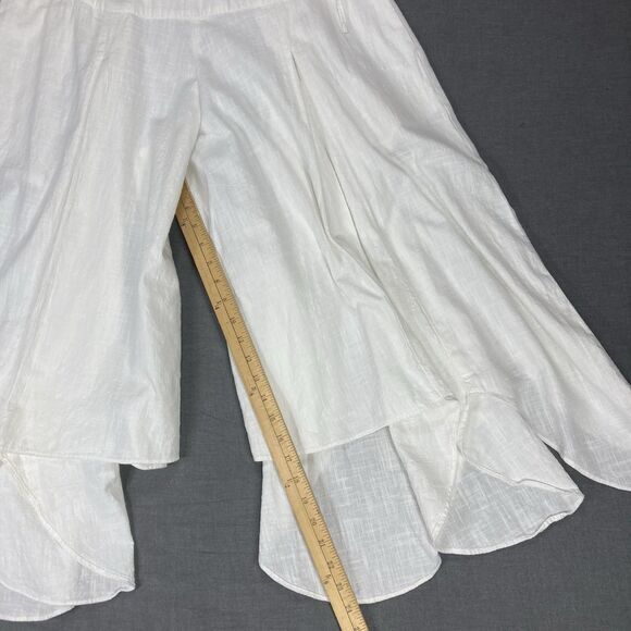 Lagenlook Linen Wide Leg Pants Womens L White Asymmetrical Parachute Boho Summer - Picture 13 of 14